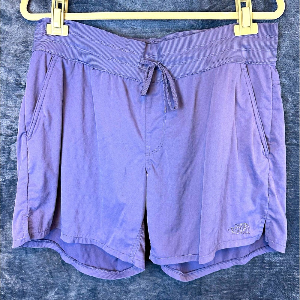 The North Face Womens M Purple Athletic Shorts Zip Pockets Drawstring Hiking